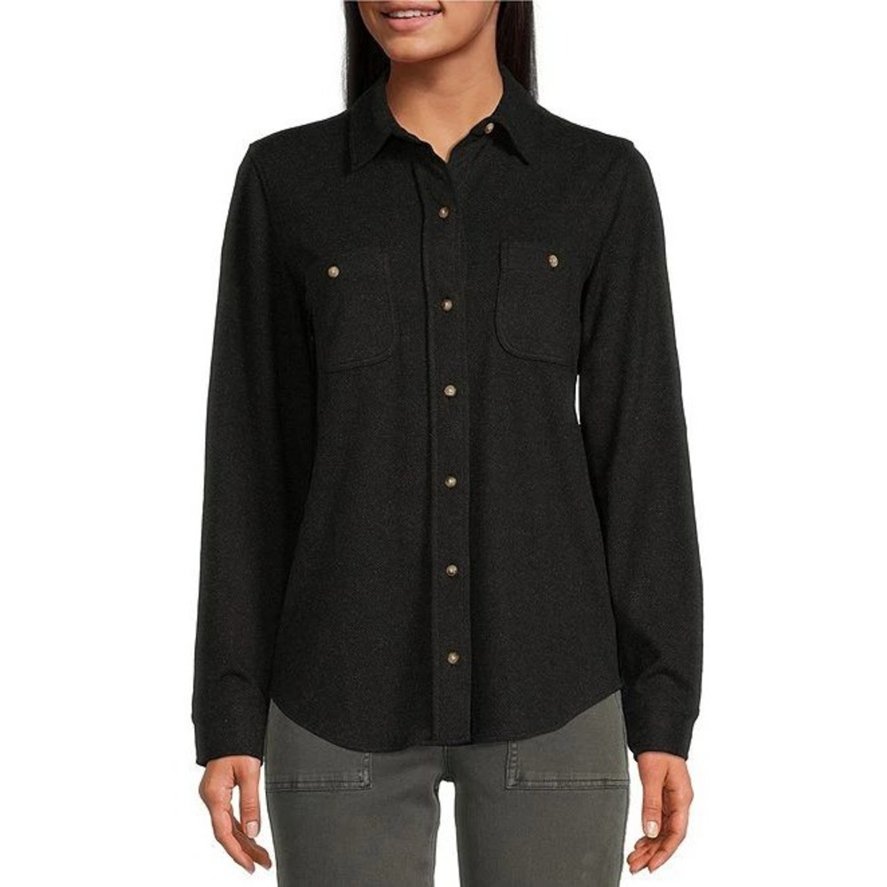 Faherty Legend Long Sleeve Button Front Shirt Heathered Black Twill Size Small